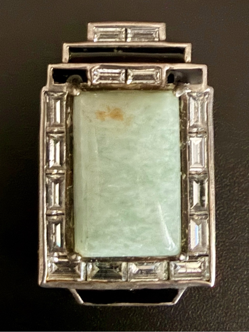 JADE OF YESTERYEAR JOY 925 STERLING SILVER PALE GREEN JADE ART DECO PENDANT